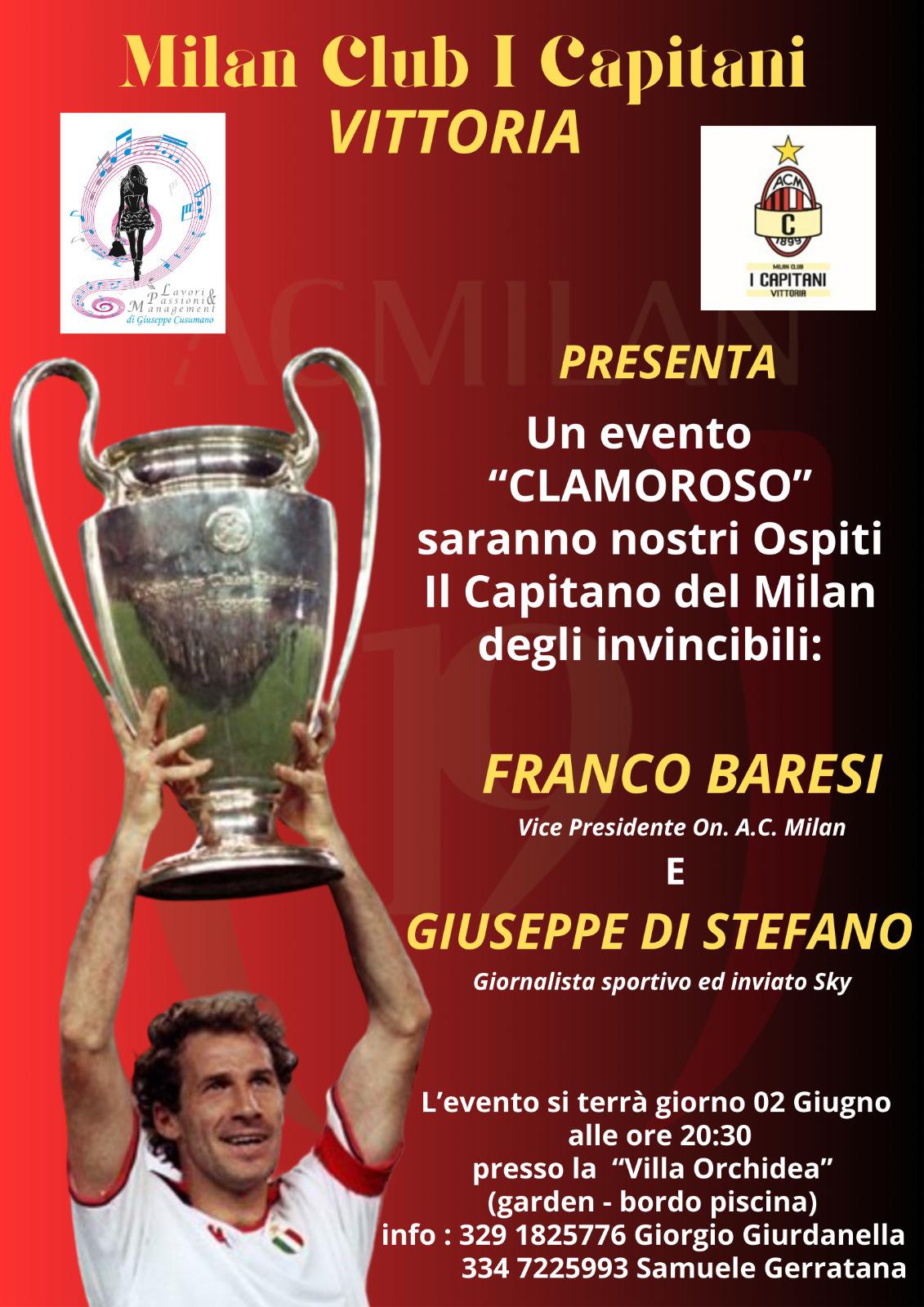 Vittoria, il Milan Club ospita a Villa Orchidea Franco Baresi e Giuseppe Di Stefano
