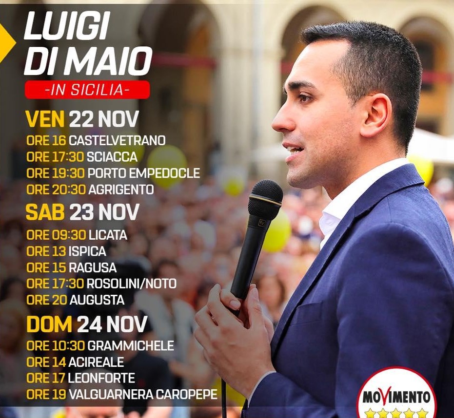 Movimento 5 Stelle, tour siciliano per il ministro Luigi Di Maio nel fine settimana
