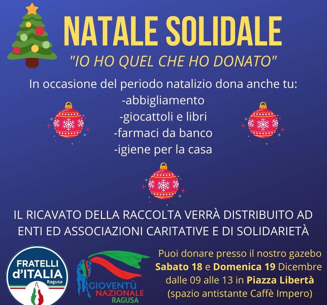 “Io ho quel che ho donato”, l’iniziativa di FdI e GN Ragusa per un Natale solidale 