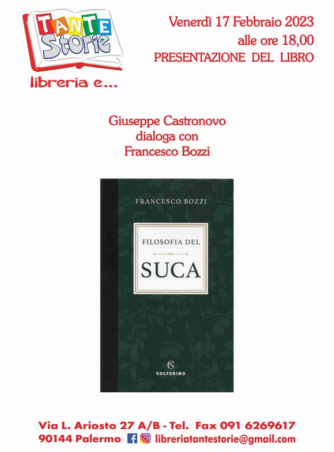 Palermo, alla Libreria Tante Storie si presenta il libro di Francesco Bozzi  Filosofia del suca