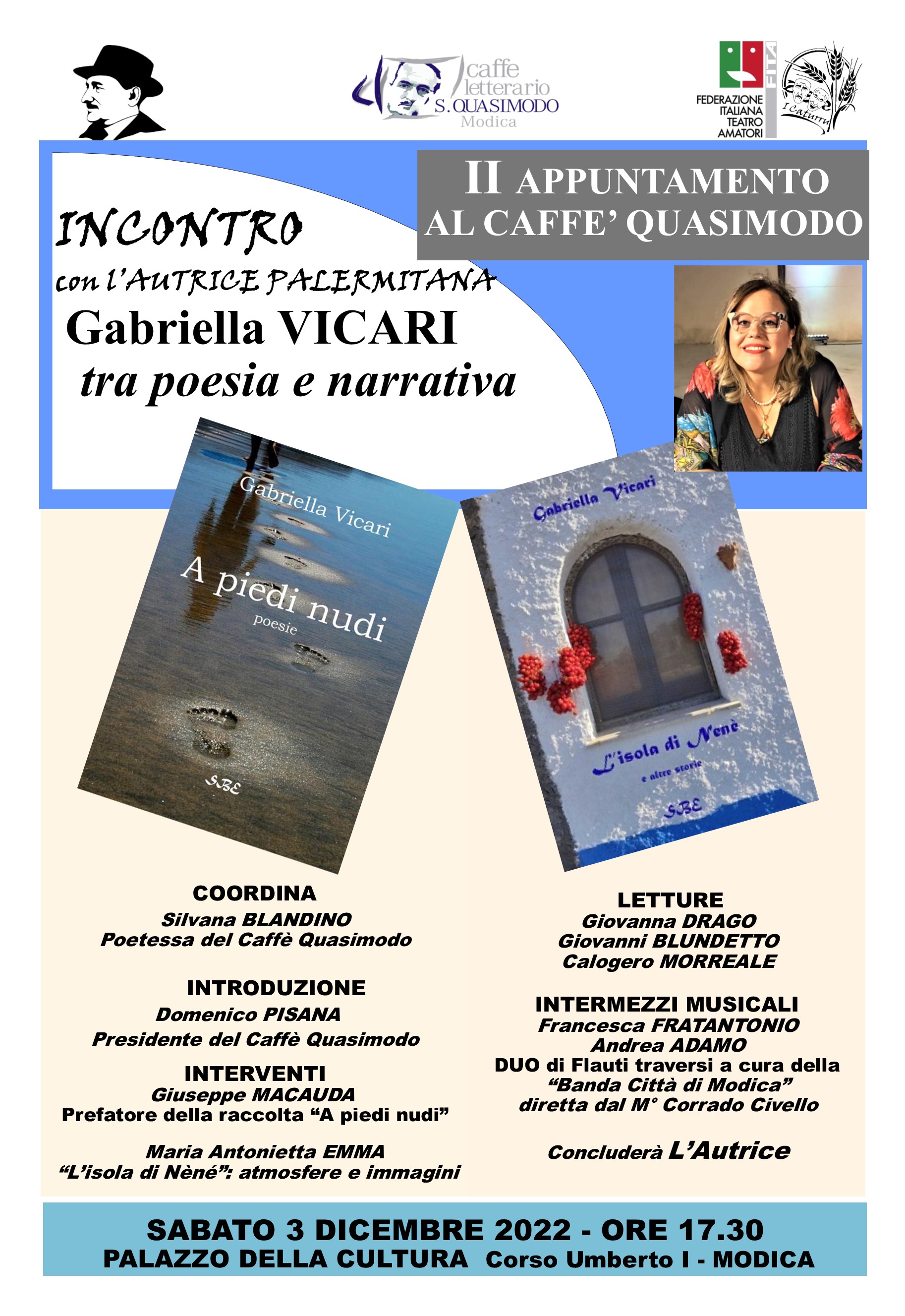 Al Caffè Letterario Quasimodo di Modica serata dedicata alla poetessa palermitana Gabriella Vicari  
