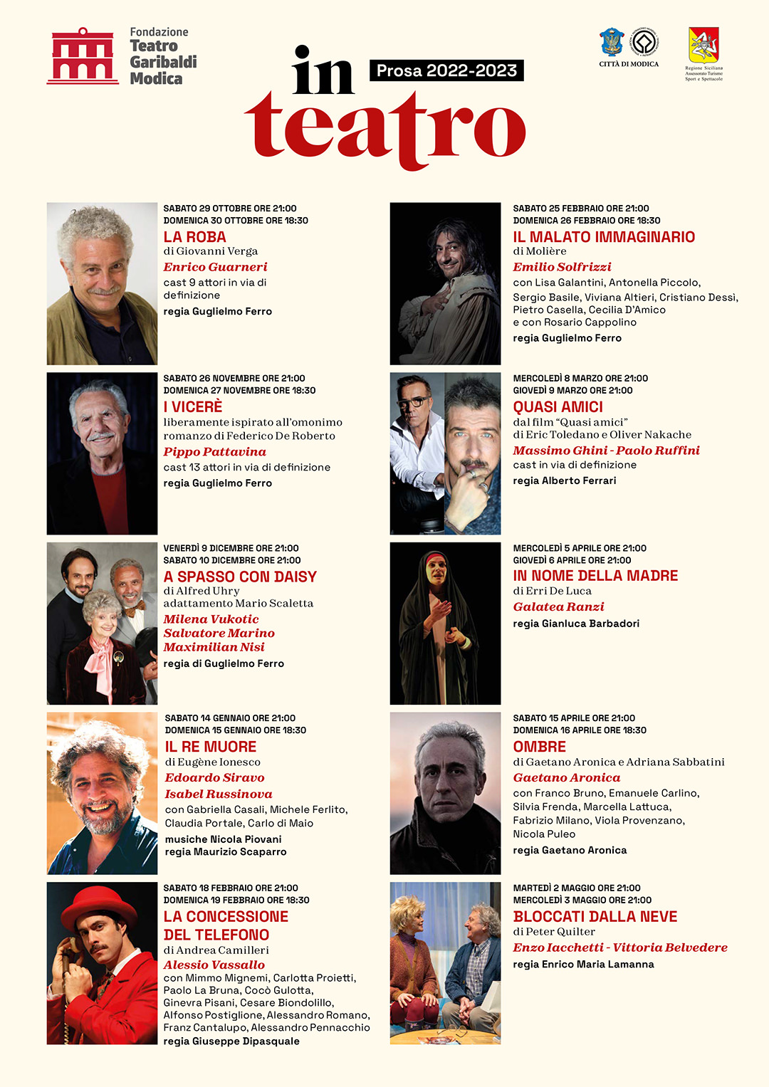 Modica, dieci spettacoli con grandi nomi per la stagione di prosa 22-23 al Teatro Garibaldi