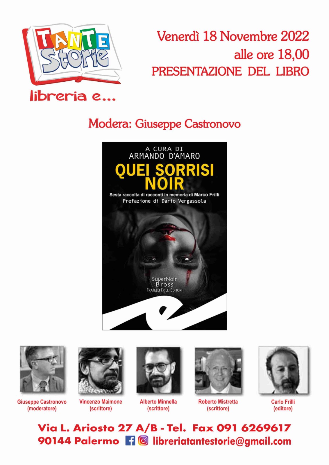 Palermo, alla libreria Tante Storie si presenta il libro "Quei sorrisi noir" in memoria di Marco Frilli