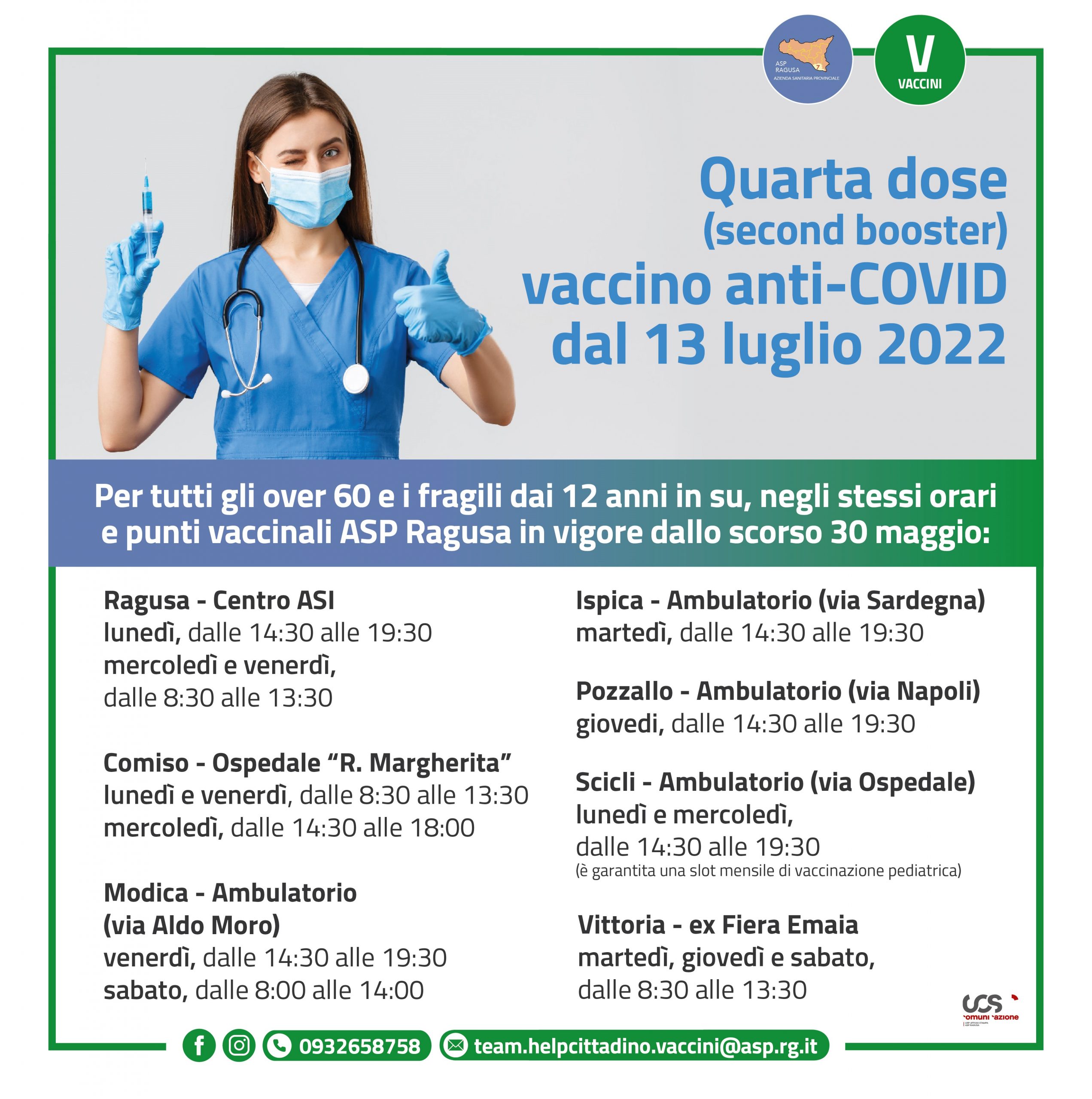 Ragusa, nei centri vaccinali dell'Asp al via la quarta dose del vaccino anti Covid