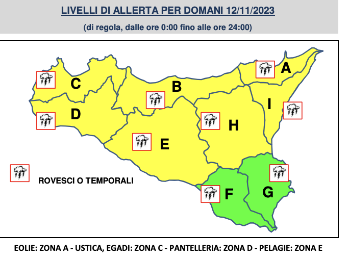 Protezione civile, allerta meteo gialla domani in Sicilia