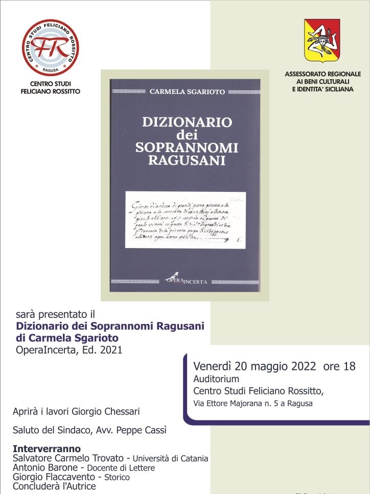 Ragusa, al Centro Studi Feliciano Rossitto si presenta il "Dizionario dei soprannomi ragusani"