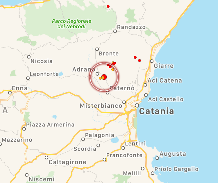 La terra trema in provincia di Catania, terremoto di magnitudo 2.3